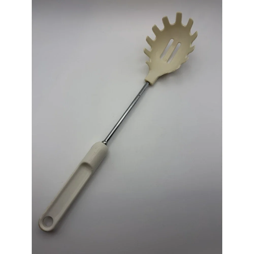 Ekco Style Slotted Pasta Spoon Vintage Almond And Chrome Serving Utensil